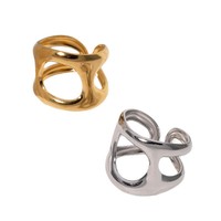 Bague large ajustable personnalisée, moderne, abstraite, creuse, fluide, dorée ou argentée, pour femme