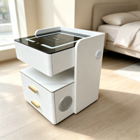 Table de chevet intelligente moderne avec lumière LED 3 couleurs, chargeur sans fil, haut-parleur Bluetooth et verrouillage par empreinte digitale pour chambre à coucher