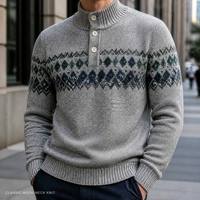Herren-Pullover mit Stehkragen und Knopfleiste, Meliertes Grau, Langarm, Winter-Warm, Maßanfertigung, OEM, Direktvertrieb ab Werk