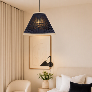 <span class=keywords><strong>Paralume</strong></span> in Tessuto Blu Navy Modificato con Pieghe a Scatola e Base Empire 150x300x210mm per Lampada da Tavolo, da Terra o a Sospensione - Ingrosso, OEM, Private Label - Product Image 4