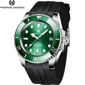 PAGRNE DESIGN Men's Automatic Diver Watch 43mm Black Rubber Strap 300m Water Resistant Luminous Dial Date Display - Product Image 5