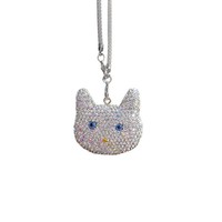 JingBo GS-002 Charme animalier en forme de chat, entièrement orné de strass et de cristaux étincelants, avec nœud, pour poignet ou poignée de porte de voiture - Européen