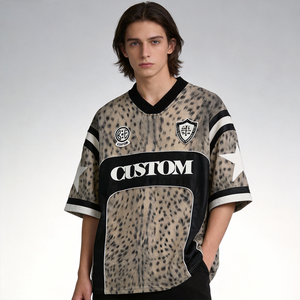 Camiseta <span class=keywords><strong>de</strong></span> Fútbol <span class=keywords><strong>Americano</strong></span> Retro Personalizada para Hombre, Sublimada con Estampado <span class=keywords><strong>de</strong></span> Leopardo, <span class=keywords><strong>de</strong></span> Malla <span class=keywords><strong>de</strong></span> Poliéster, Corte Recto - Product Image 2