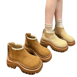 2026 New Suede Slip-on <b>Winter</b> Short <b>Boots</b> for Women British Style Thick Bottom Flat Heel Rubber Height Increasing Shoes - Product Image 1