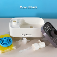 Dispenser Sabun Plastik 2-in-1 Penggunaan Ganda untuk Sabun Cuci Tangan dan Deterjen dengan Tempat Spons Cocok untuk Rumah dan Dapur