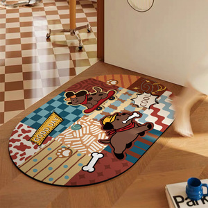 Tapis de bain ovale en forme de chien de dessin animé, imitation lin, antidérapant, absorbant, séchage rapide, pour l'entrée de la salle de bain, usage domestique - Product Image 1