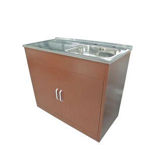 Évier de cuisine en acier inoxydable au design moderne personnalisé avec armoire de rangement intégrée - Product Image 1