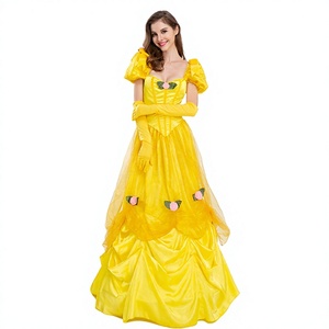 Disfraz <span class=keywords><strong>de</strong></span> Princesa Bella Amarillo para TV, con Mangas Abullonadas y Decoración Floral, Falda <span class=keywords><strong>de</strong></span> Poliéster para Mujer con Temática Navideña y <span class=keywords><strong>de</strong></span> Cuentos <span class=keywords><strong>de</strong></span> Hadas - Product Image 4