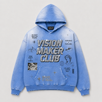 Sweat à capuche surdimensionné personnalisé pour homme en coton 500 g/m² avec effet délavé soleil, graphique en strass et style streetwear