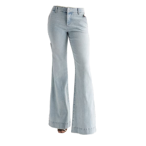 Jeans de mujer de color azul claro, corte acampanado, cintura alta, pantalones de mezclilla con corte de campana, ajuste cómodo para mujer. - Product Image 1