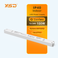 Alimentation électrique compacte pour éclairage linéaire, LED Driver linéaire mince et étroit, IP20, 60W, 100W, 200W, 24V, 12V