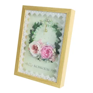 2023 New Style Wholesale Preserved Flower rose Dried flower clock picture frames For Living Room Decoration Party And Gift