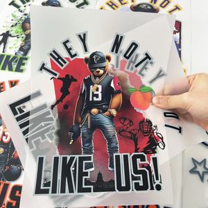 Vente en gros usine de transfert de plastisol à bas quantité minimale de commande impression de transfert DTF thermopresse d'autocollant de logo personnalisé pour t-shirts - Product Image 1