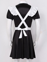 Sissy hommes robe femme de chambre Cosplay Costume manches bouffantes avant boutonné robe avec tablier et bandeau pour Halloween