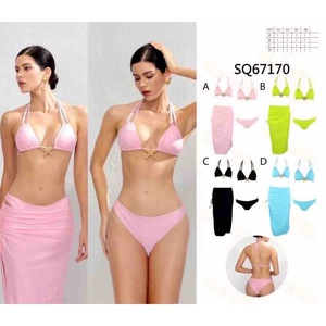 Conjunto de bikini rosa HDJ con detalle de estrella de mar, top halter y braguitas para mujer, traje de baño, ropa de playa, conjunto de 2 piezas - Product Image 3