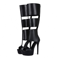 Sandales bottes à talon plateforme pour femme, style européen, sexy, à larges rayures noires, tendance, grande taille 44