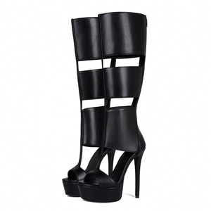 Sandales bottes à <span class=keywords><strong>talon</strong></span> plateforme pour <span class=keywords><strong>femme</strong></span>, style européen, sexy, à larges rayures noires, tendance, grande taille 44 - Product Image 5