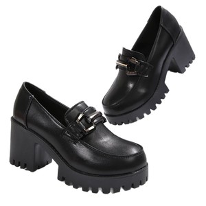 Spring New <b>Style</b> Slip-on High-Heeled Flats, Thick-Soled Large Size Women's Metal Thick-Heeled Low-Top Flats - Product Image 5