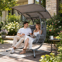 Sillón Colgante Doble de Hierro Tejido con Toldo, Resistente al Sol, para Patio, Silla Mecedora Suspendida para Descanso