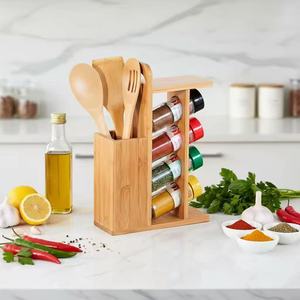 Estante de Almacenamiento Multifuncional de Bambú, Organizador de Especias, Porta Cubiertos, Almacenamiento para Encimera de Cocina, 2 Niveles - Product Image 1