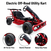 Go Kart Eléctrico Todoterreno en Oferta, Buggy UTV de 4 Ruedas con Luces LED Rojas, Barra Antivuelco, Neumáticos Grandes, Asiento Individual, para Adultos, Deportivo