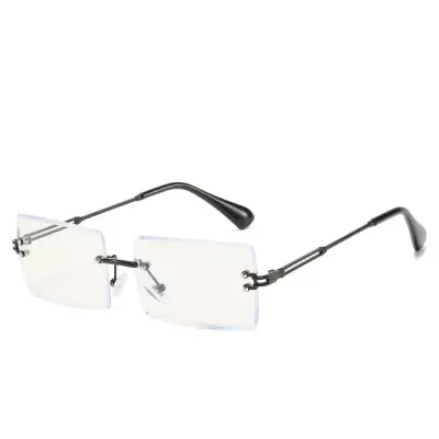 Frameless Small Size Rectangle Square Lenses Rimless Blue Light Blocking Eye Glasses Eyewear