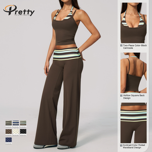 Ensemble de sport pour femmes 6 pièces, imprimé à pois contrastant, soutien-gorge de yoga, haut à rayures, pantalon décontracté, <span class=keywords><strong>tenue</strong></span> de sport en plein air, ensemble de <span class=keywords><strong>fitness</strong></span> - Product Image 2