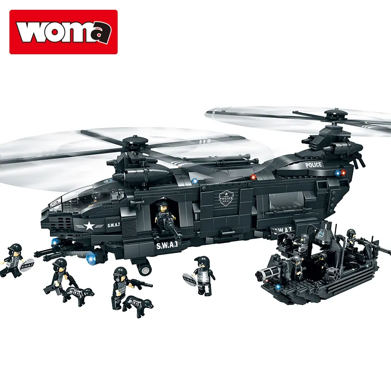 WOMA खिलौने थोक अनुकूलित प्रीमियम 1376pcs ईंटों सैन्य स्वाट विमान मॉडल लड़ाई नाव आंकड़े इमारत ब्लॉक jouet