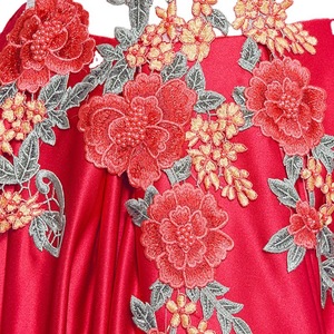 Red Floral Embroidered Evening Gown Sweetheart Neckline Empire Waist Long Dress For Women - Product Image 4