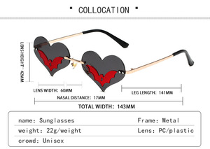 Lunettes de <span class=keywords><strong>soleil</strong></span> tendance en forme de cœur, lunettes gothiques sans monture originales pour femmes et hommes, lunettes de fête - Product Image 3