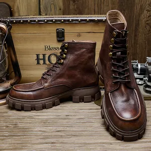 Factory Supply Genuine Leather Men's Martin Boots British Style Round Head Men's Trendy Shoes