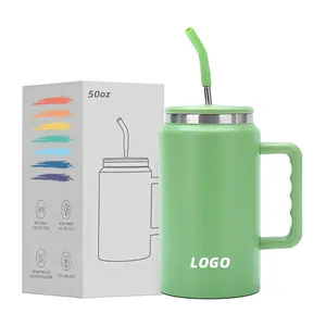 New Arrival 50oz Stainless Steel Bulk Coffee Mugs with Plastic Straw Lid