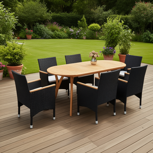 Ensemble de salle à manger d'extérieur en bois d'acacia noir, 6 places, mobilier de jardin résistant aux intempéries, style contemporain - Product Image 2
