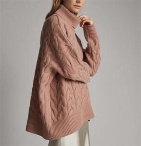 Fabricant de pull en laine et <span class=keywords><strong>coton</strong></span> biologique épais surdimensionné pour femmes pull à <span class=keywords><strong>col</strong></span> <span class=keywords><strong>roulé</strong></span> en tricot torsadé pour dames - Product Image 2