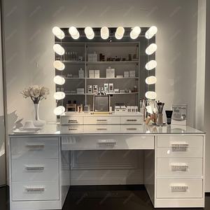 Meubles de chambre à coucher modernes de conception simple, <span class=keywords><strong>coiffeuse</strong></span> <span class=keywords><strong>avec</strong></span> miroir <span class=keywords><strong>LED</strong></span>, <span class=keywords><strong>coiffeuse</strong></span> <span class=keywords><strong>avec</strong></span> <span class=keywords><strong>tabouret</strong></span> rembourré, assemblage facile - Product Image 4