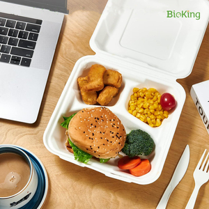 Bioking Rechthoekige Scharnierende 9X6 Take-Out Clamshell Bagasse Food Box Containers Vetvrij Suikerriet Wegwerp Lunchbox Ddp Usa/Amerika - Product Image 6