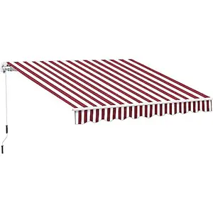 E5 type 10' x 8' Manual Retractable Awning Sun Shade Shelter for Patio Deck Yard with UV Protection and Easy Crank Opening, Red