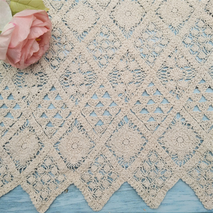 Tela de Algodón 100% Ecológica, Bordada con Cuerda Beige y Encaje Floral, Soluble en Agua, para Prendas y Textiles del Hogar - Product Image 2