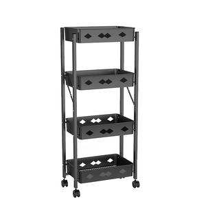 Горячая новинка 2025: 4-ярусная металлическая угловая стойка для супермаркета, стеллаж для демонстрации овощей и фруктов, корзина для хранения на колесиках - Product Image 6