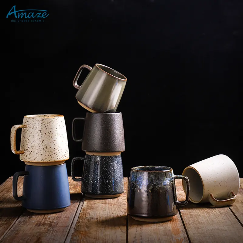 Grosir Desain Kreatif Gaya Retro Jepang Stoneware Keramik Logo Kustom Mug Kopi Curah