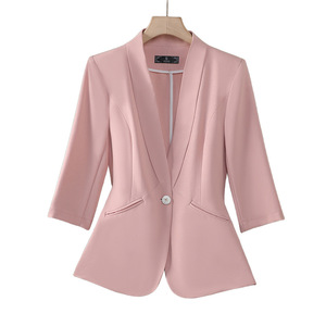 Women's Thin Blazer White Three Quarter Sleeve Solid Color Breathable Suit Top - Product Image 5