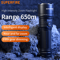 Lampe torche LED zoomable longue portée, étanche, tactique, avec logo personnalisé, corps en alliage d'aluminium, rechargeable