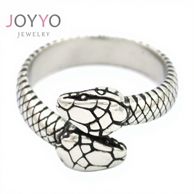 Wholesale Joyyo Silver Retro Style Double-Headed Snake Viking Ring Punk Stainless Steel Finger Jewelry Unisex Daily Use