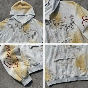Custom Graphic 100% Cotton Cropped Hoodies French Terry Oversized Zip Hoodie Acid Wash Distressed Zip up Hoodie Manufacturer - Product Image 3