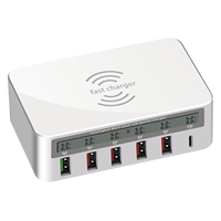 Chargeur rapide intelligent 6 ports 100W Type C PD 15W sans fil avec écran LCD pour téléphone, sortie sécurisée 1.5A compatible avec les normes AU/EU/US