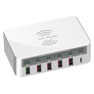 Cargador Rápido Inteligente Tipo C PD de 6 Puertos y 100 W, Inalámbrico de 15 W con Pantalla LCD para Teléfono, Salida Segura de 1.5 A, Compatible con Estándares AU/EU/US - Product Image 3