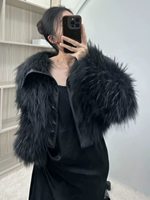 Manteau court élégant coupe-vent en vraie fourrure de raton laveur de luxe pour femme, vente en gros, directement de l'usine