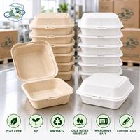 Boîte à hamburger compostable en bagasse de canne à sucre 6 pouces, emballage alimentaire à clapet pour plats à emporter, emballage biodégradable pour restauration rapide, vente en gros