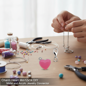 Connettore per Gioielli Fai da Te a Cuore Charm Mm12x14 in Metallo e Acrilico, Copri Perline e Componenti Placcati da 12mm - Product Image 3