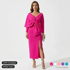 Wholesale Elegant <strong>Maxi</strong> <strong>Dress</strong> for Plus Size Women Deep V Bow High Waist Wrap Ruffles Lace <strong>Chiffon</strong> Fabric Short <strong>Sleeves</strong> - Product Image 1
